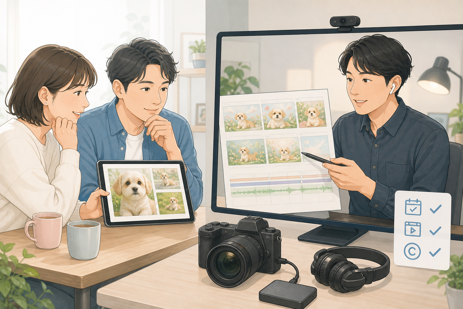 制作会社にペットメモリアルムービーを依頼する様子