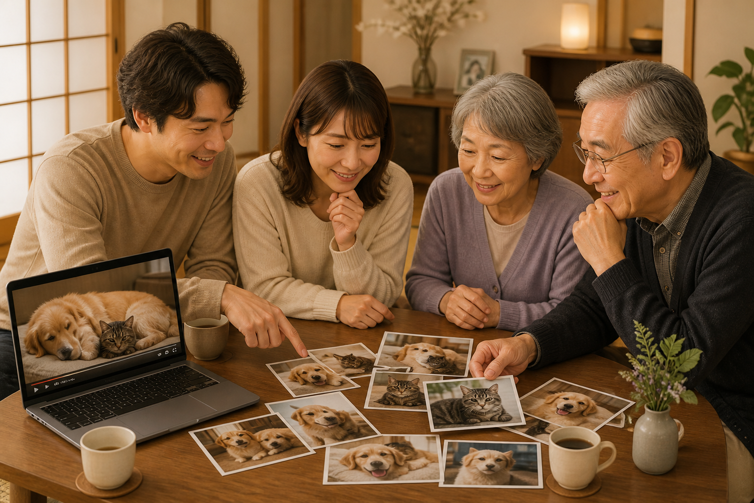 メモリアルムービーが家族の会話と笑顔を生む様子