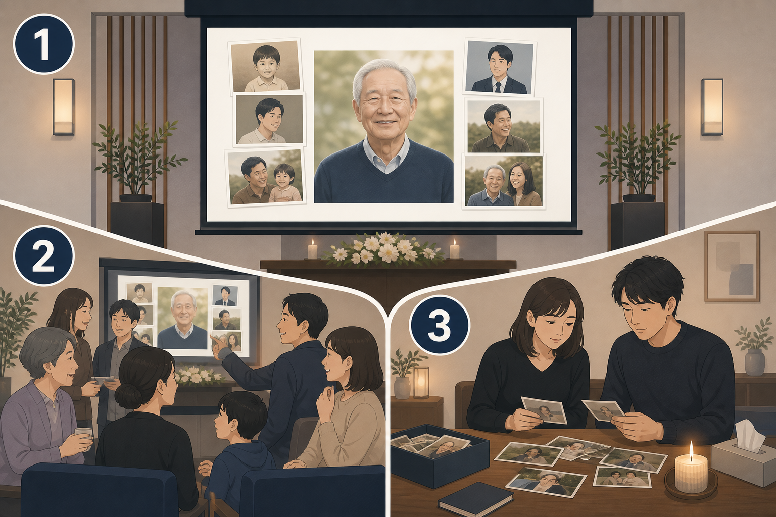 葬儀スライドショーが果たす3つの役割イメージ